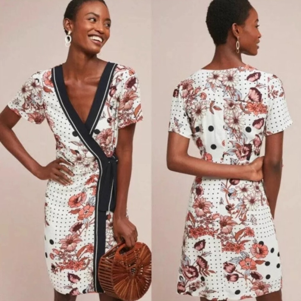 Mauve by Anthropologie white Aubrey wrap dress